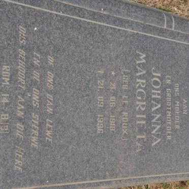 PLOOY Johanna Margrieta, du nee LE ROUX 1910-1996