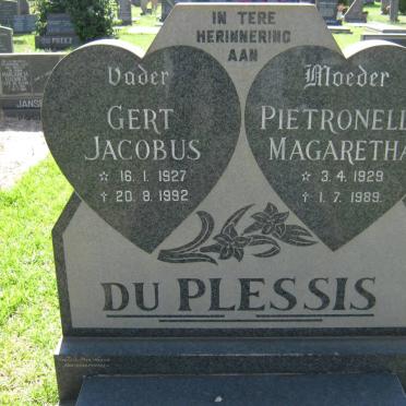 PLESSIS Gert Jacobus, du 1927-1992 &amp; Pietronella Magaretha 1929-1989