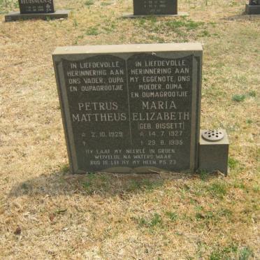 RENKE Petrus Mattheus 1929-2010 &amp; Maria Elizabeth BISSETT 1927-1995