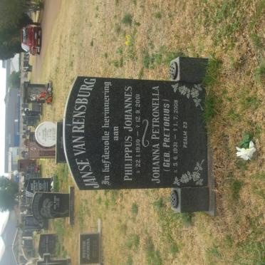 RENSBURG Philippus Johannes, Janse van 1930-2001 &amp; Johanna Petronella PRETORIUS 1931-2008