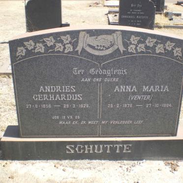 SCHUTTE Andries Gerhardus 1856-1929 &amp; Anna Maria VENTER 1878-1964