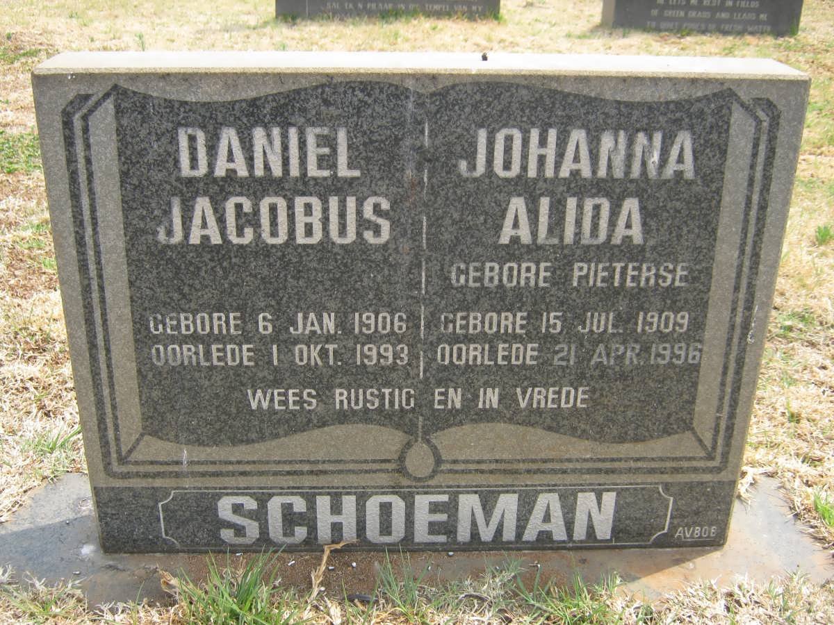 SCHOEMAN Daniel Jacobus 1906-1993 &amp; Johanna Alida PIETERSE 1909-1996