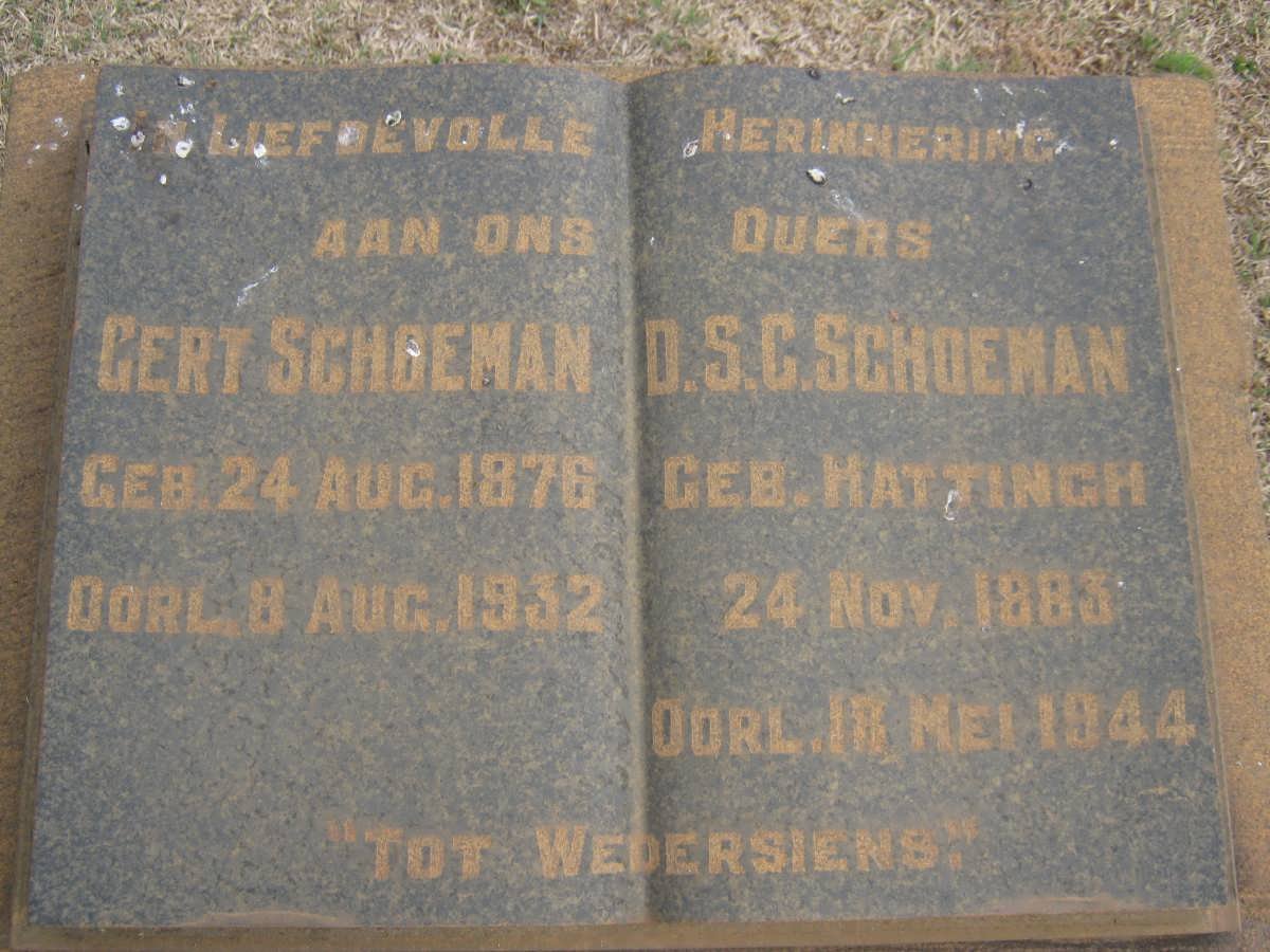 SCHOEMAN Gert 1878-1932 &amp; D.S.C. HATTINGH 1883-1944