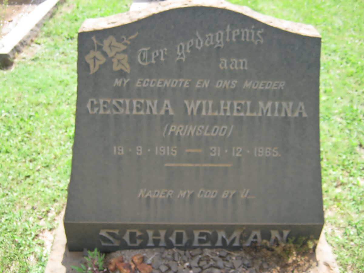 SCHOEMAN Gesiena Wilhelmina nee PRINSLOO 1915-1965