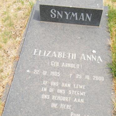 SNYMAN Elizabeth Anna nee ARNOLD 1905-2000