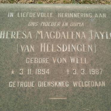 TAYLOR Theresa Magdalena, formerly VAN HELSDINGEN, nee VON WELL 1894-1987