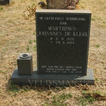 VELDSMAN Marthinus Johannes De Klerk, 1920-1994