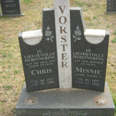 VORSTER Chris 1927-1996 &amp; Minnie NAGEL 1937-2005
