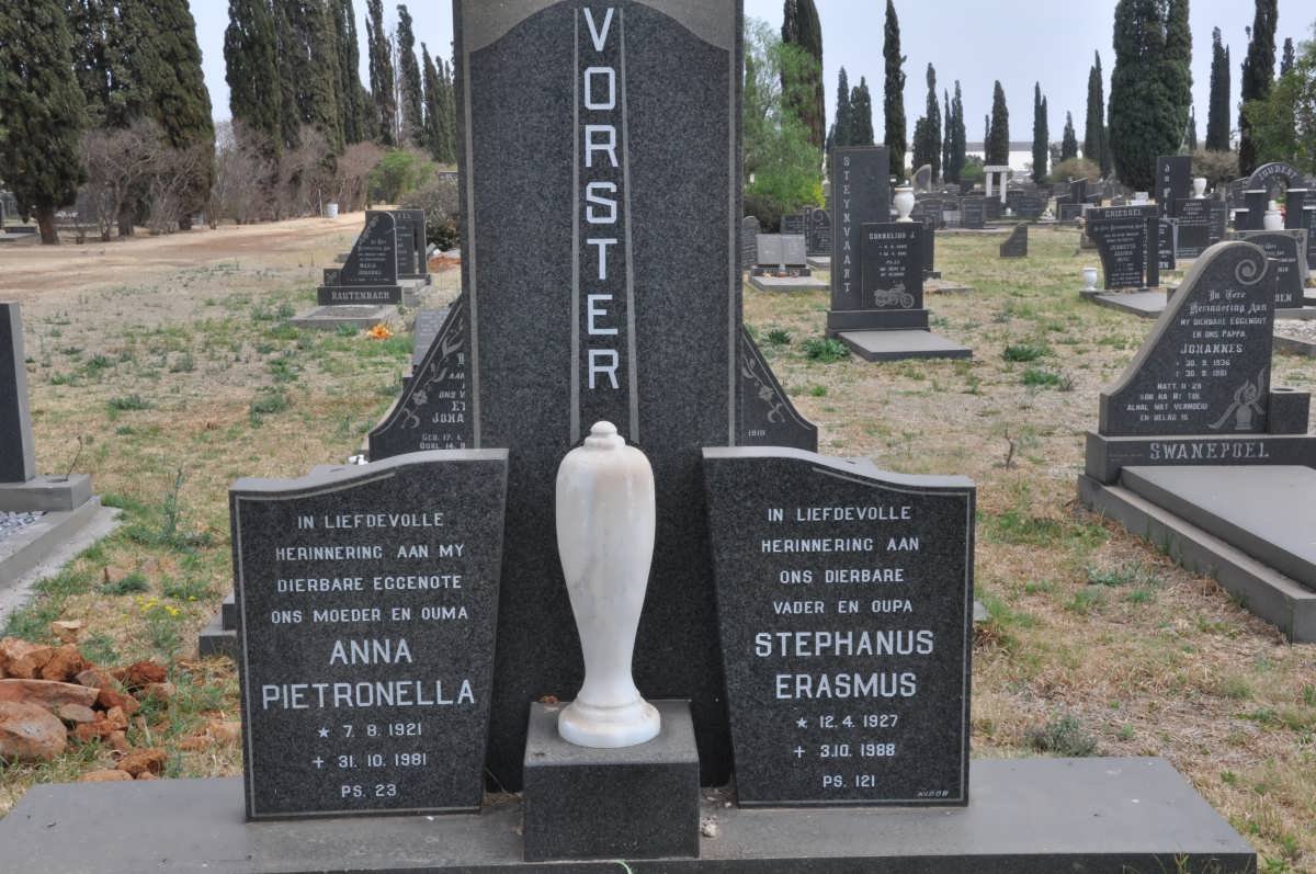 VORSTER Stephanus Erasmus 1927-1988 &amp; Anna Pietronella 1921-1981