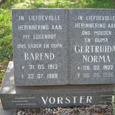 VORSTER Barend 1913-1988 &amp; Gertruida Norma 1922-1996