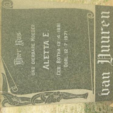 VUUREN Aletta E., van nee BOTHA 1891-1971