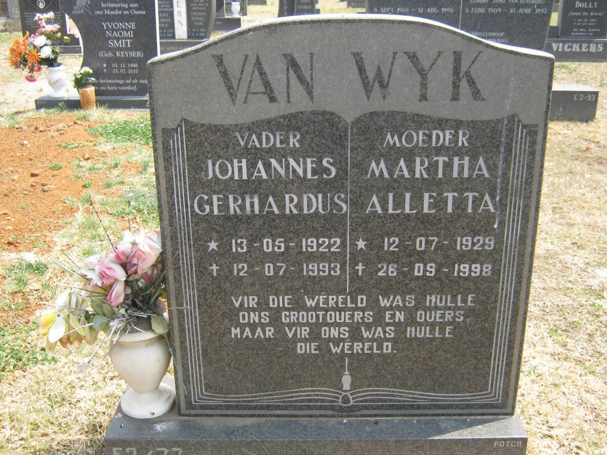 WYK Johannes Gerhardus, van 1922-1993 &amp; Martha Alletta 1929-1998