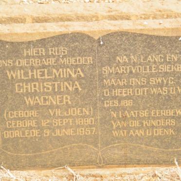 WAGNER Wilhelmina Christina nee VILJOEN 1890-1957