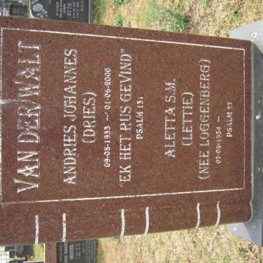 WALT Andries Johannes, van der 1933-2000 &amp; Aletta S.M. LOGGENBERG 1934-