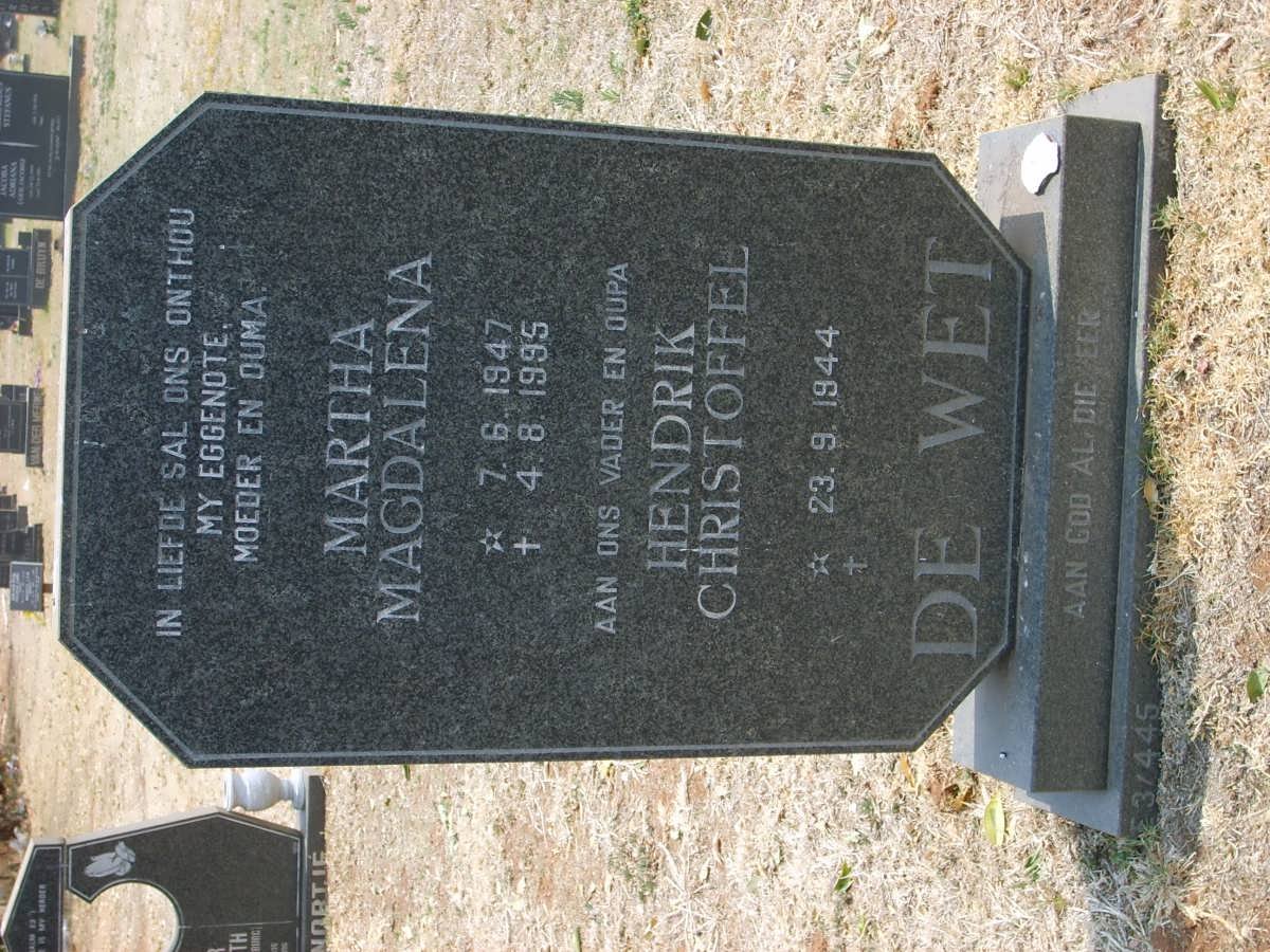 WET Hendrik Christoffel, de 1944- &amp; Martha Magdalena 1947-1995