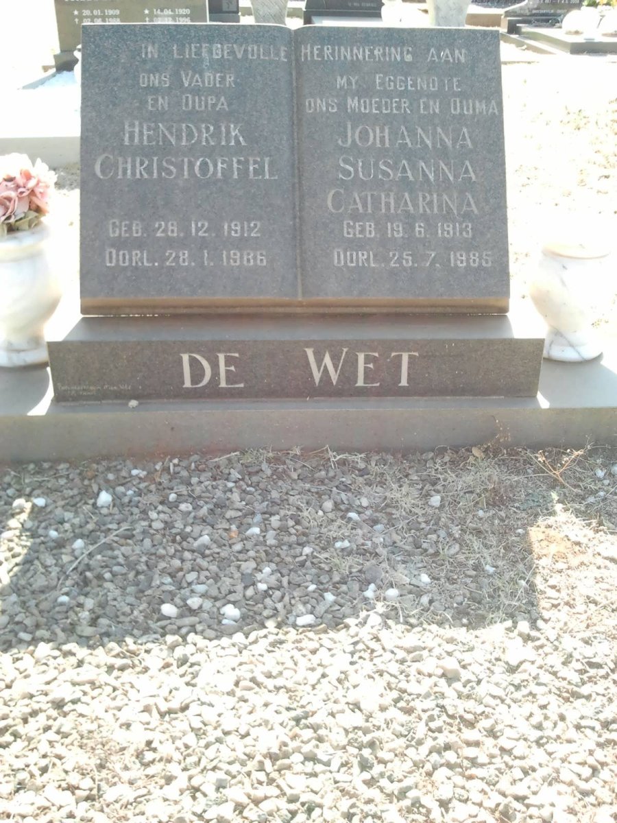 WET Hendrik Christoffel, de 1912-1986 &amp; Johanna Susanna Catharina 1913-1985