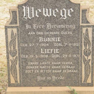 WEWEGE Bonnie 1904-1951 &amp; Liefie 1908-1971