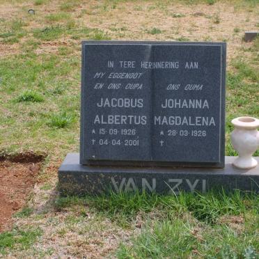 ZYL Jacobus Albertus. van 1926-2001 &amp; Johanna Magdalena 1926-