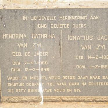 ZYL Ignatius Jacobus, van 1899-1966 &amp; Hendrina Cathrina DE JAGER 1899-1948  