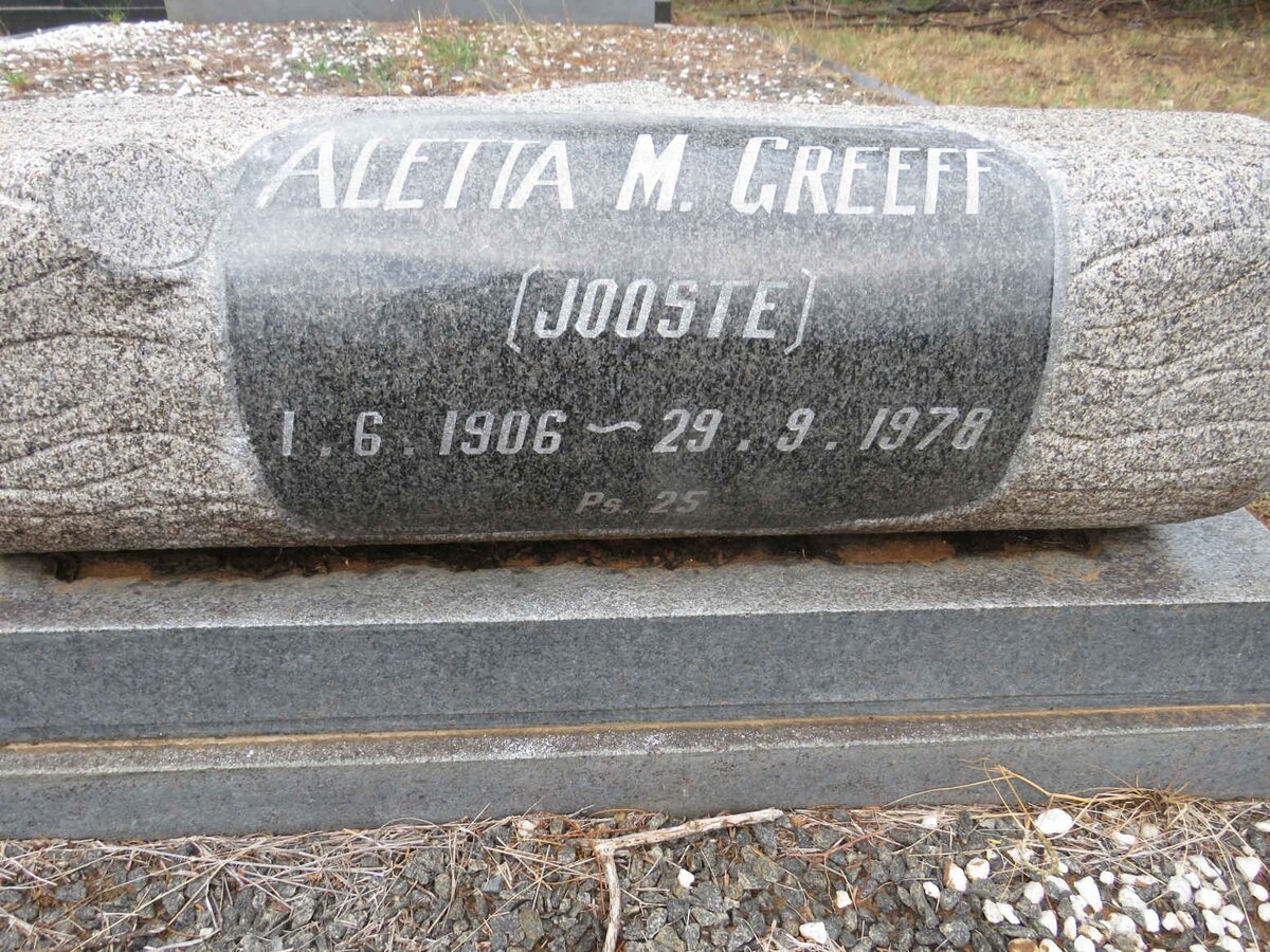GREEFF Aletta M. nee JOOSTE 1906-1978