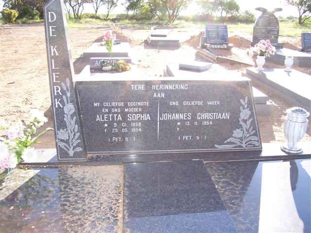 KLERK Johannes Christiaan, de 1954-?? &amp; Aletta Sophia 1958-1994