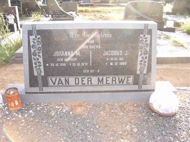 MERWE Jacobus J., van der 1911-1980 &amp; Johanna M. OLIVIER 1916-1972