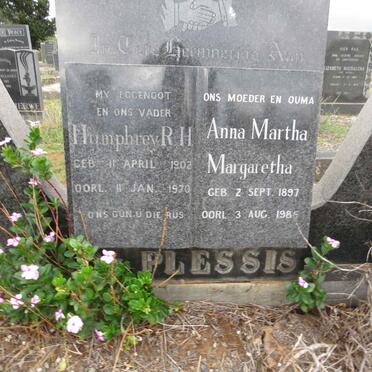 PLESSIS Humphrey R.H., du 1902-1970 & Anna Martha Margaretha 1897-1985