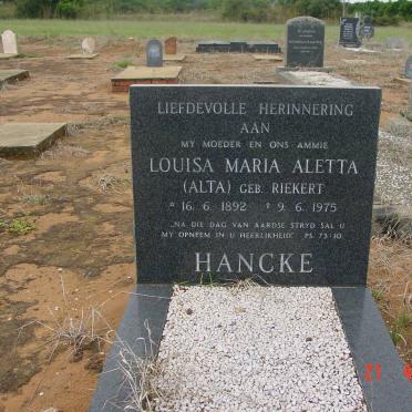 HANCKE Louisa Maria Aletta nee RIEKERT 1892-1975