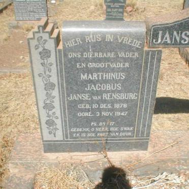 RENSBURG Marthinus Jacobus, Janse van 1878-1947