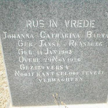 BARNARD Johanna Catharina geb. JANSE VAN RENSBURG 1903-1926