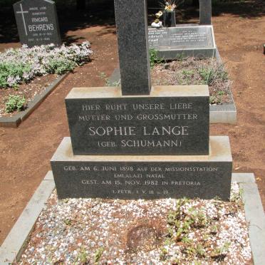 LANGE Sophie nee SCHUMANN 1898-1982