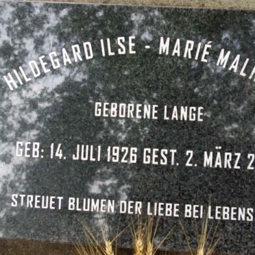 MALHERBE Hildegard Ilse-Maria nee LANGE 1926-2015
