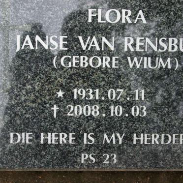 RENSBURG Flora, Janse van nee WIUM 1931-2008