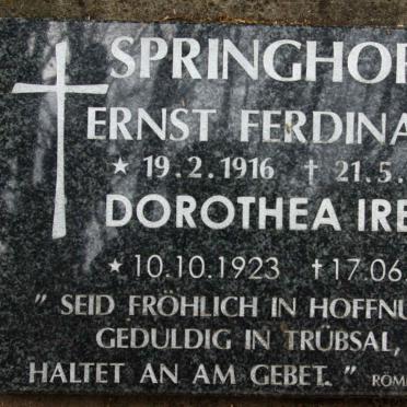 SPRINGHORN Ernst Ferdinand 1916-2011 &amp; Dorothea Irene 1923-2015