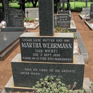 WEHRMANN Martha nee WICHT 1886-1980