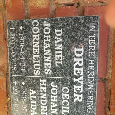 DREYER Daniël Johannes Cornelius 1936-2017 &amp; Cecilia Johanna Hendrina Alida 1938-2017