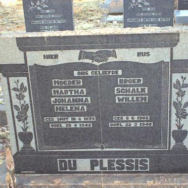 PLESSIS Schalk Willem, du 1902-1940 &amp; Martha Johanna Helena SMIT 1879-1942
