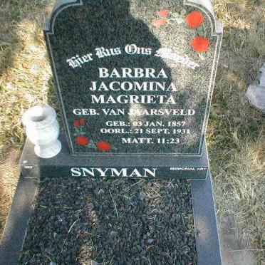 SNYMAN Barbra Jacomina Magrieta nee VAN JAARSVELD 1857-1931