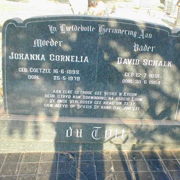 TOIT David Schalk, du 1881-1964 &amp; Johanna Cornelia COETZEE 1893-1978