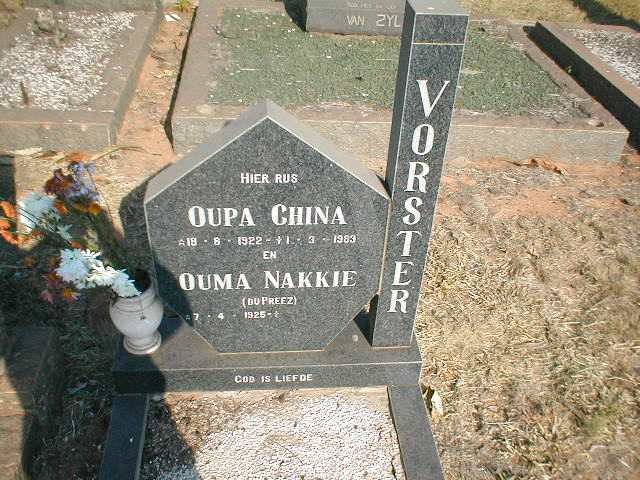 VORSTER China 1922-1983 &amp; Nakkie DU PREEZ 1925-?