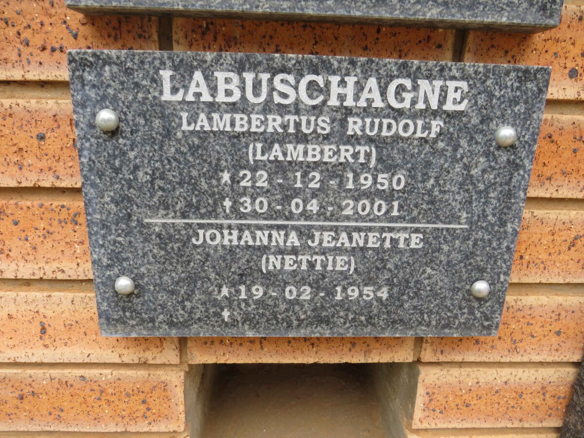 LABUSCHAGNE Lambertus Rudolf 1950-2001 & Johanna Jeanette 1954- 