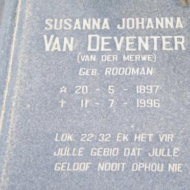 DEVENTER Susanna Johanna, van formerly VAN DER MERWE nee ROODMAN 1897-1996