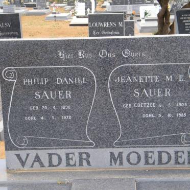 SAUER Philip Daniel 1898-1970 &amp; Jeanette M.E. COETZEE 1905-1985