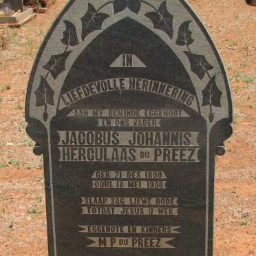 PREEZ Jacobus Johannis Herculaas, du 1890-1936