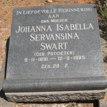 SWART Johanna Isabella Servansina nee POTGIETER 1891-1985