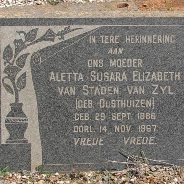 ZYL Aletta Susara Elizabeth Van Staden, van nee OOSTHUIZEN 1886-1967