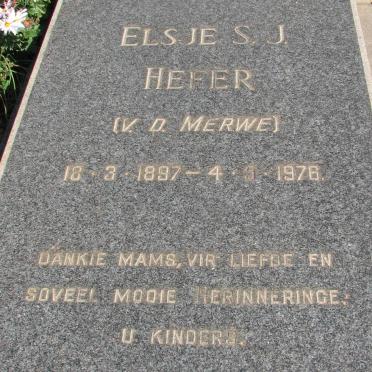 HEFER Elsje S.J. nee v.d. MERWE 1897-1976