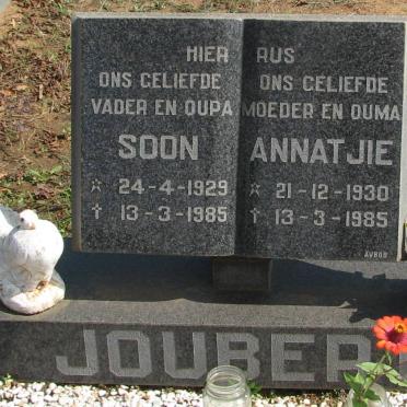 JOUBERT Soon 1929-1985 &amp; Annatjie 1930-1985