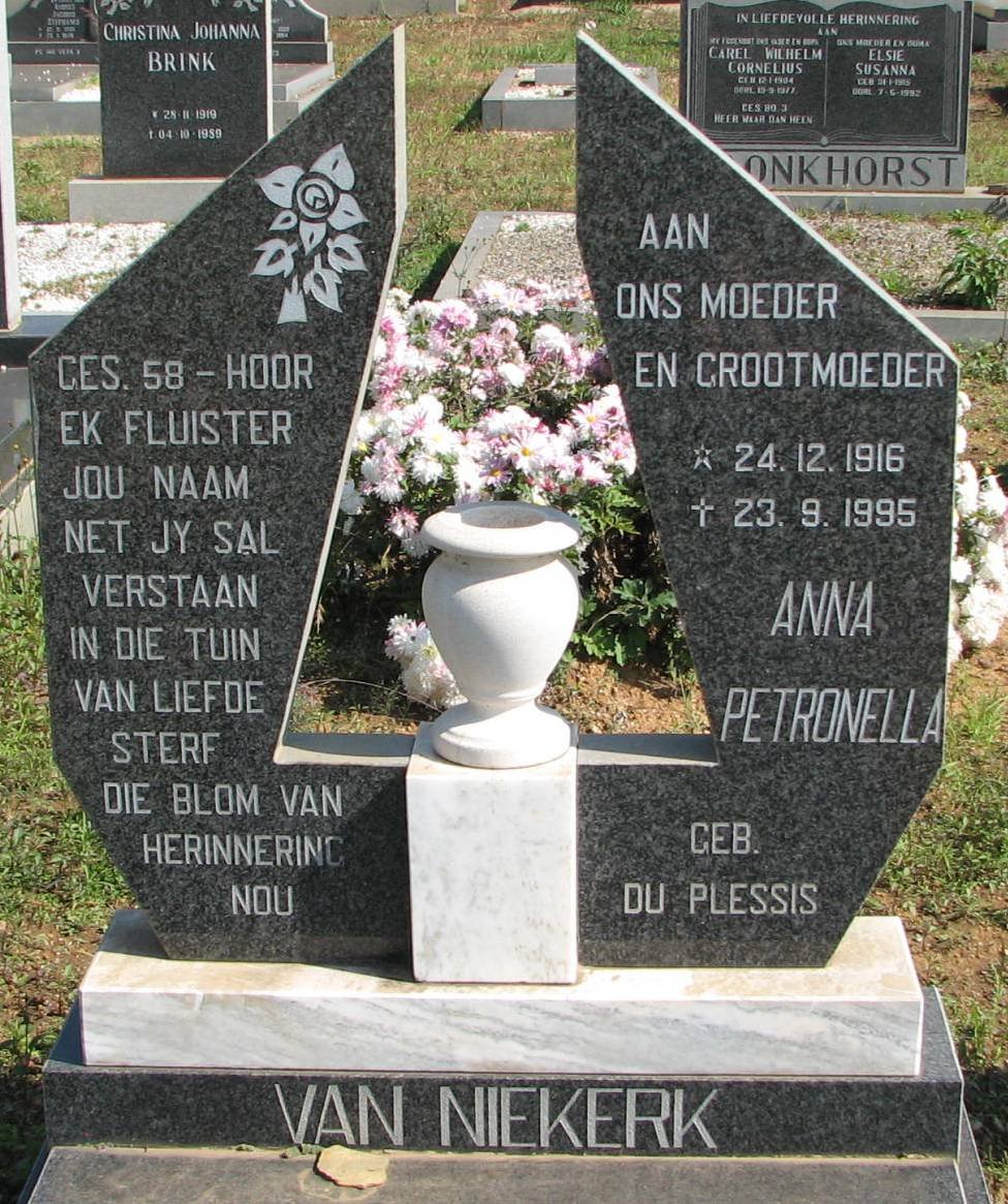 NIEKERK Anna Petronella, van nee du PLESSIS 1916-1995