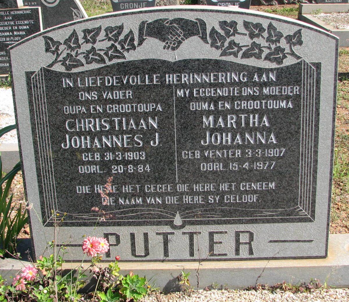 PUTTER Christiaan Johannes J. 1903-1984 &amp; Martha Johanna VENTER 1907-1977